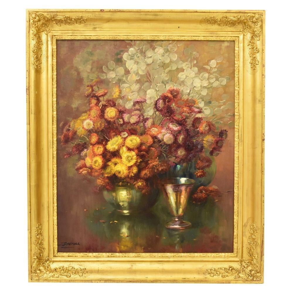 flower-painting-oil-on-canvas-XIX-century-bisgart daisies